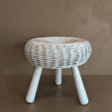 Vintage White Wicker Tony Paul-Style Stool