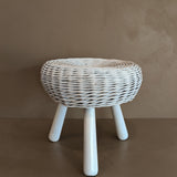 Vintage White Wicker Tony Paul-Style Stool