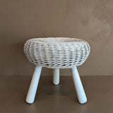 Vintage White Wicker Tony Paul-Style Stool