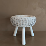 Vintage White Wicker Tony Paul-Style Stool