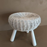 Vintage White Wicker Tony Paul-Style Stool
