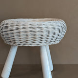 Vintage White Wicker Tony Paul-Style Stool