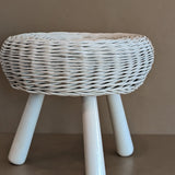 Vintage White Wicker Tony Paul-Style Stool