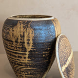Textured Neutral Flat Lidded Studio Pottery Vase