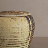 Textured Neutral Flat Lidded Studio Pottery Vase