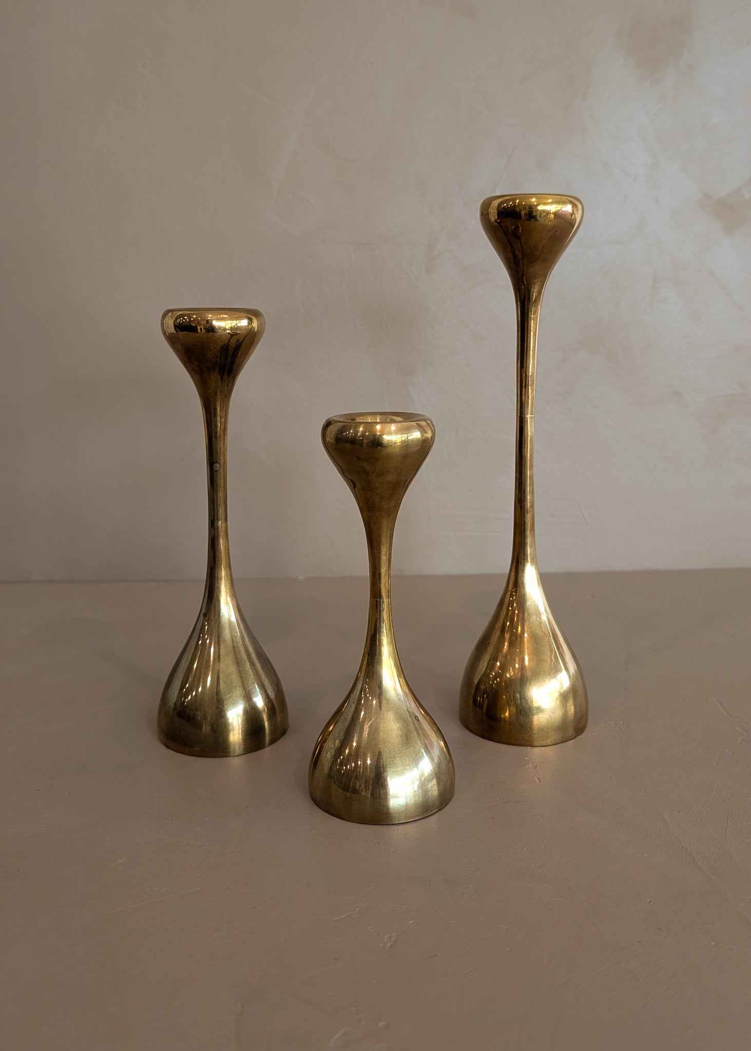 Trio of Midcentury Swedish Brass Candleholders