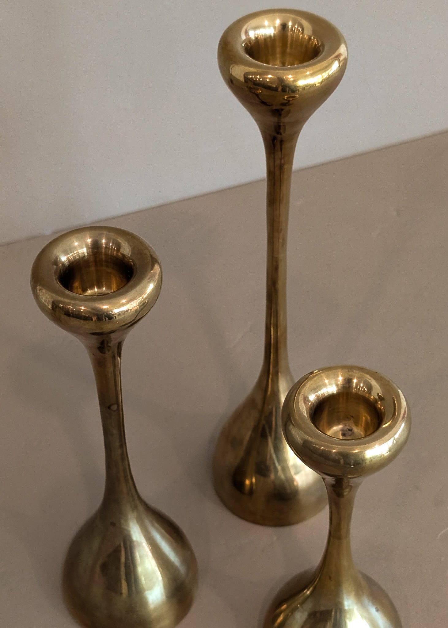 Trio of Midcentury Swedish Brass Candleholders