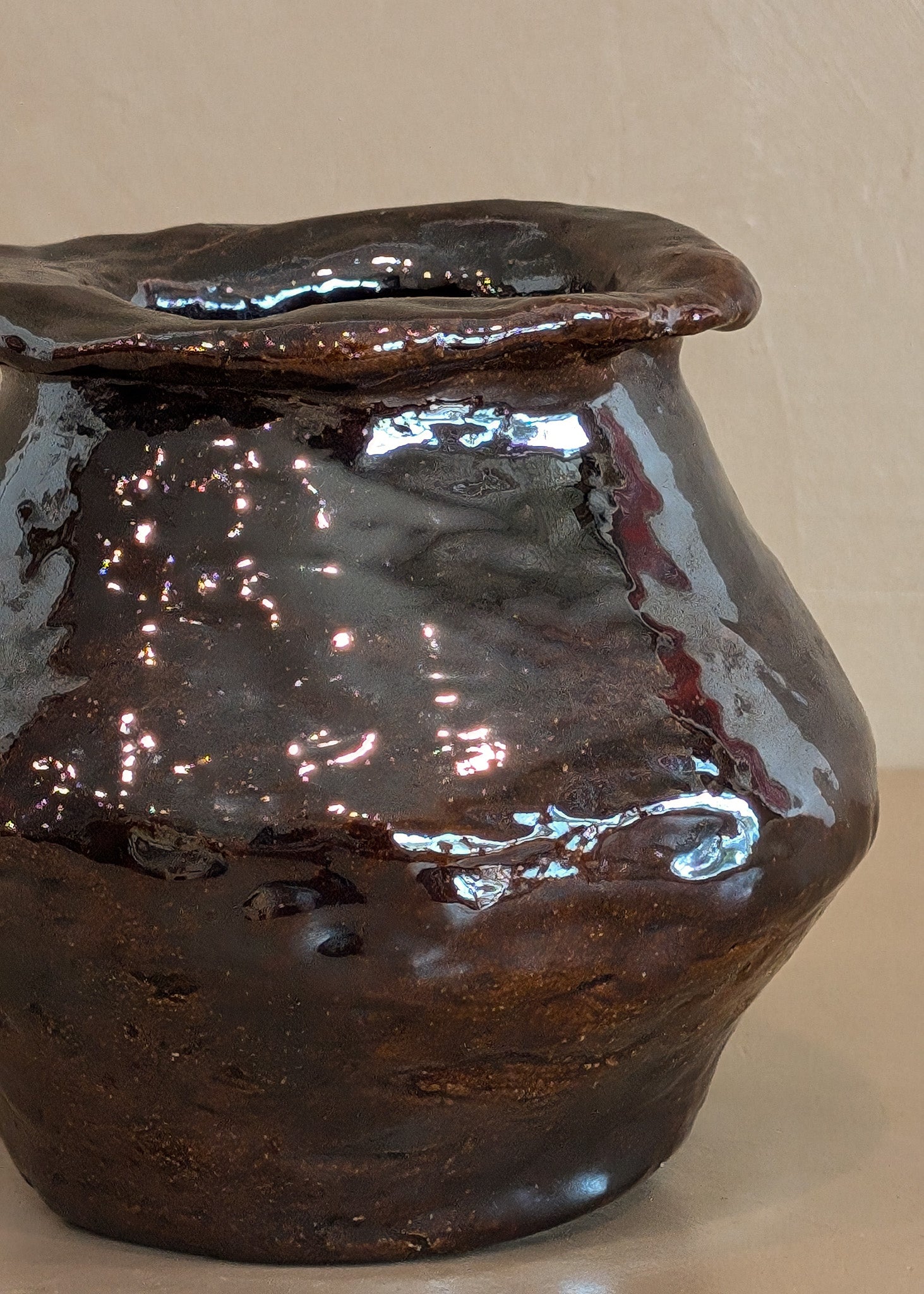 Organic Brown Glaze Signed Studio Pottery Vase