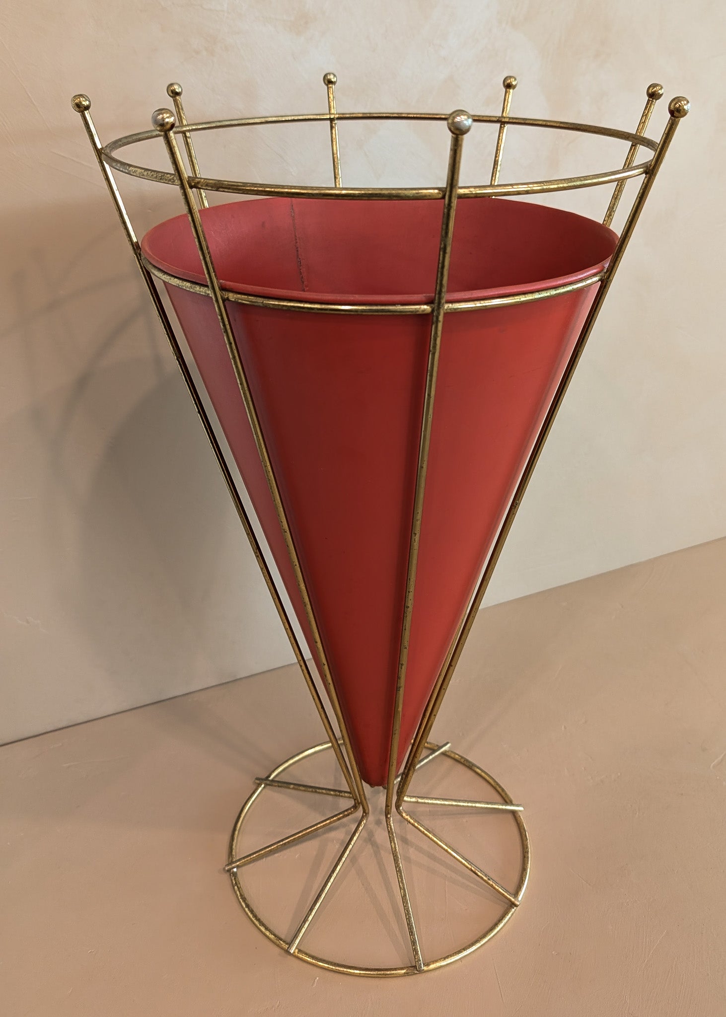 Midcentury Atomic Vitra Brass and Metal Umbrella Stand