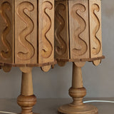 Pair of Vintage Swedish Pine Lamps with Movable Wooden Squiggle Lampshades