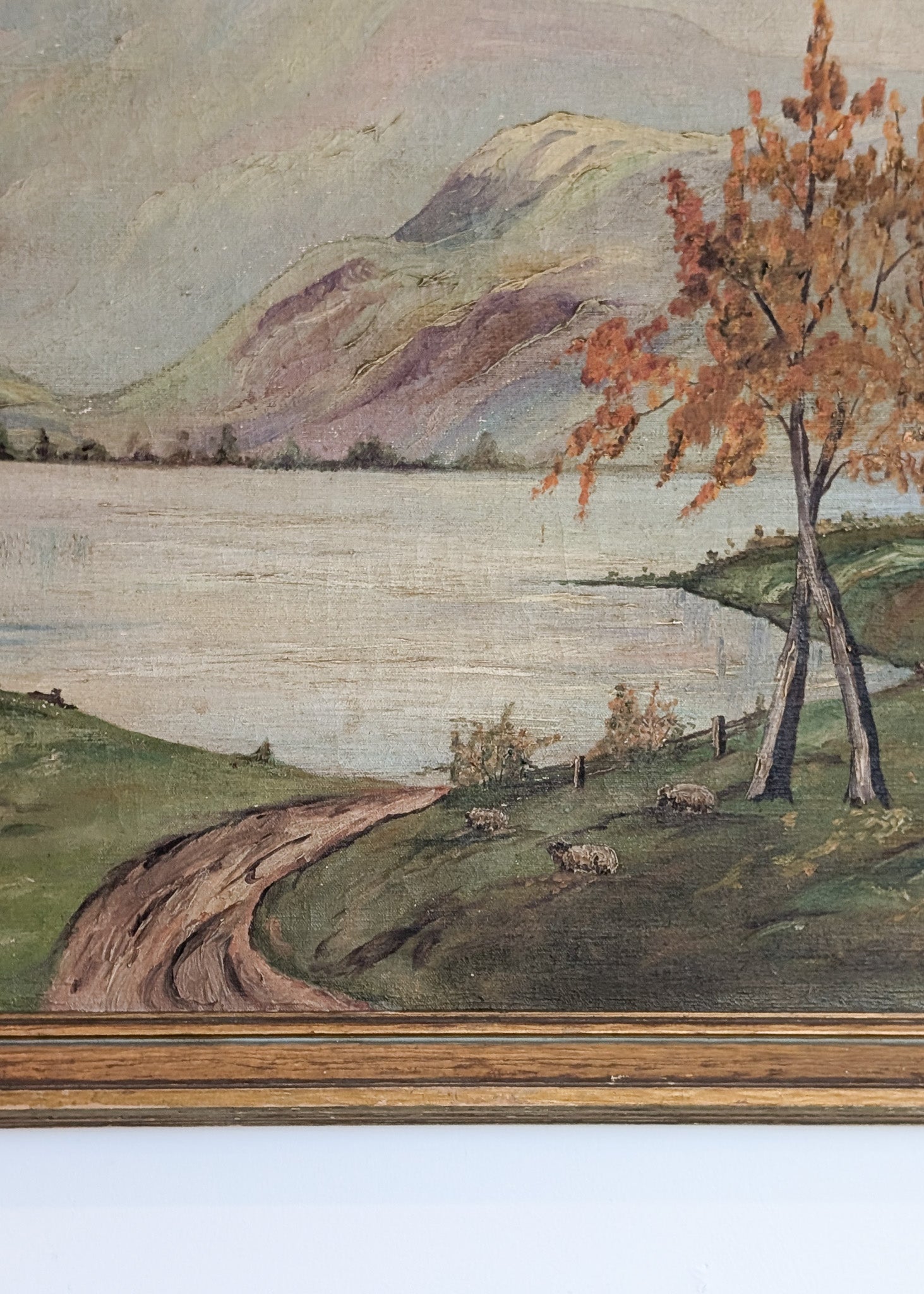 Large Framed Vintage Original Impressionist Landscape with Sheep Painting