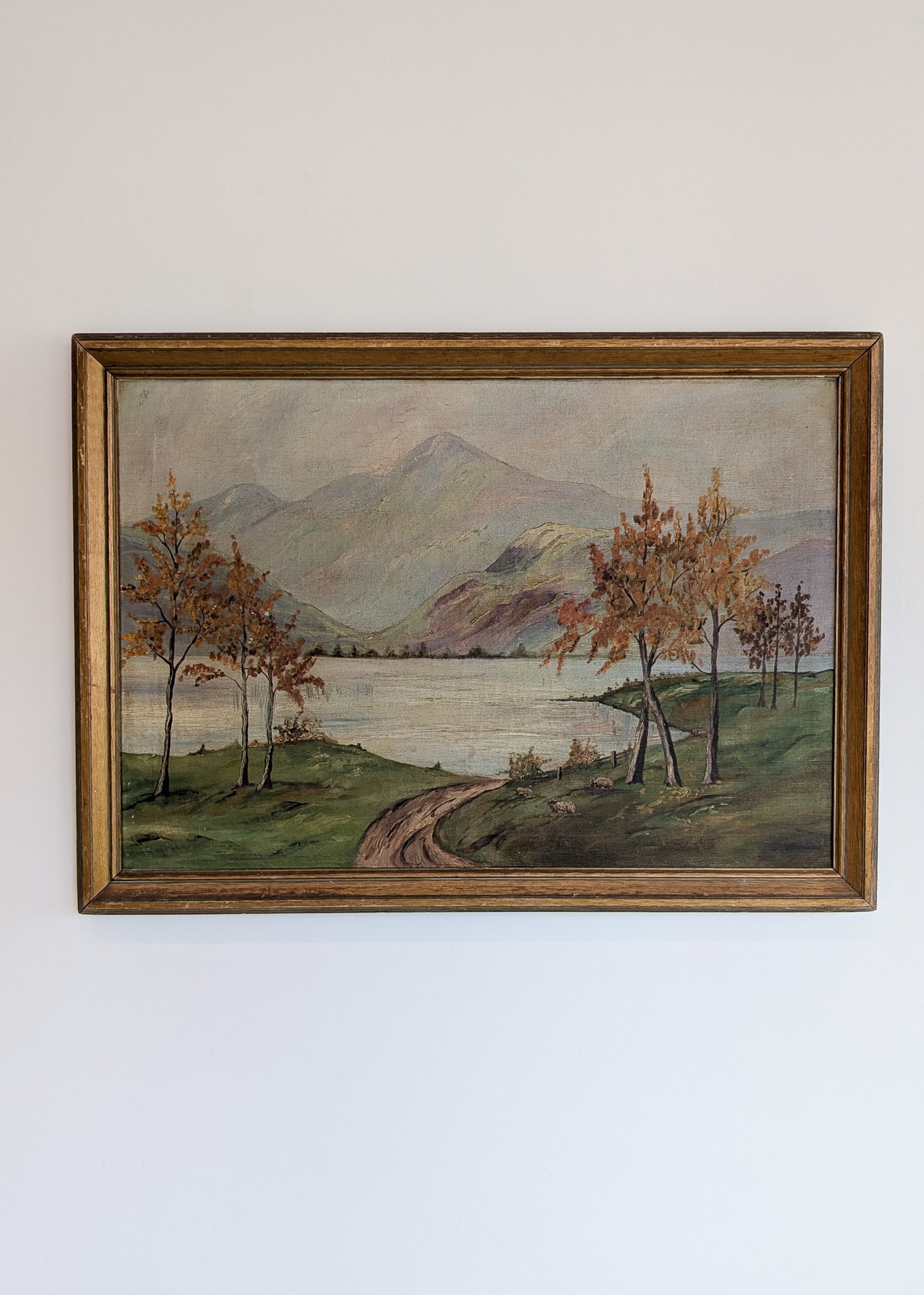 Large Framed Vintage Original Impressionist Landscape with Sheep Painting