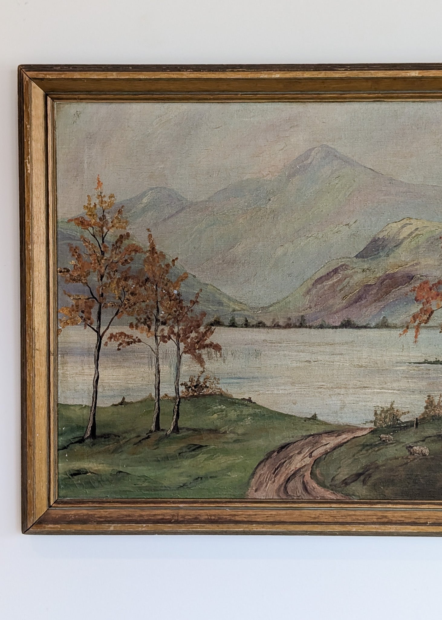 Large Framed Vintage Original Impressionist Landscape with Sheep Painting