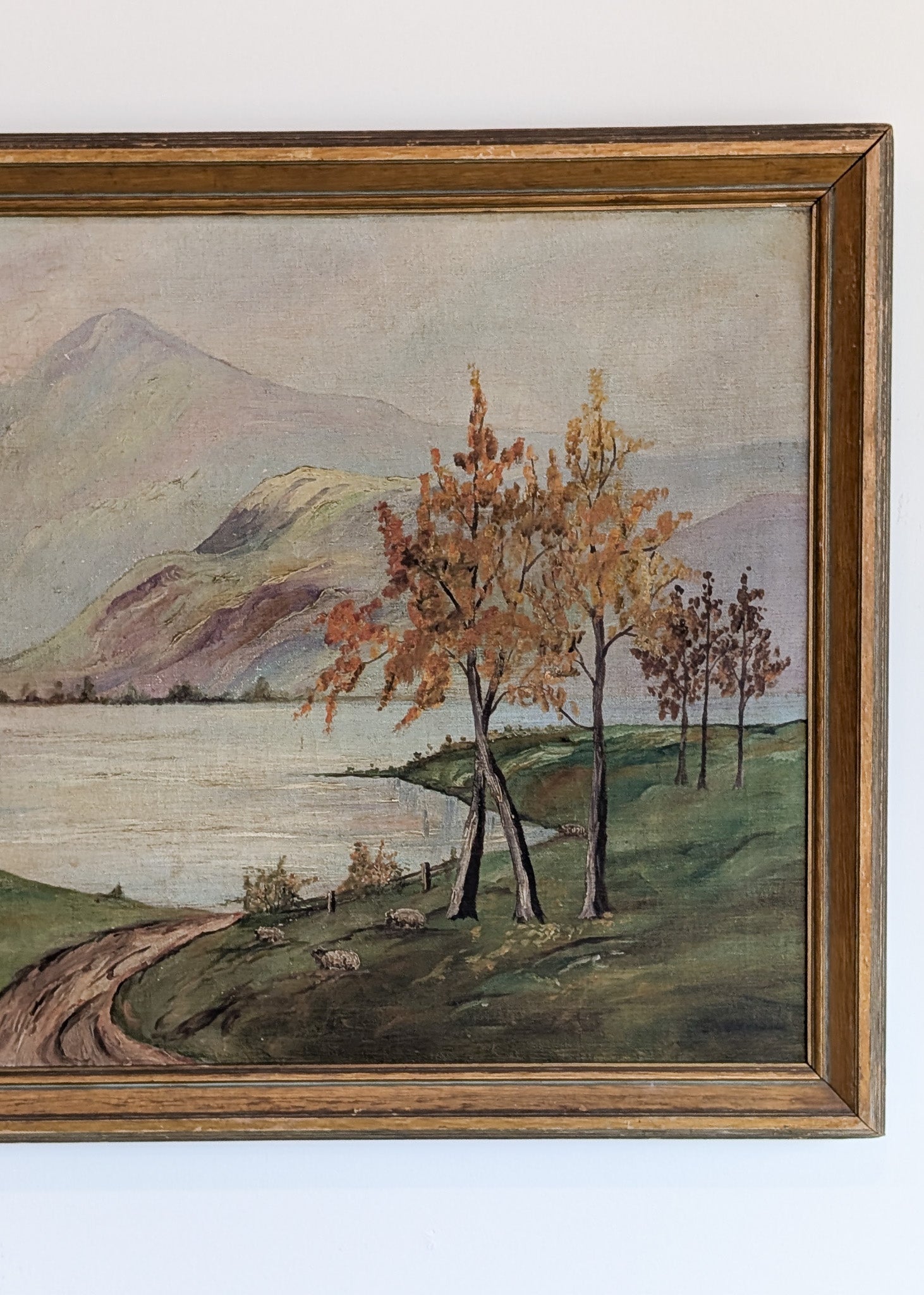 Large Framed Vintage Original Impressionist Landscape with Sheep Painting