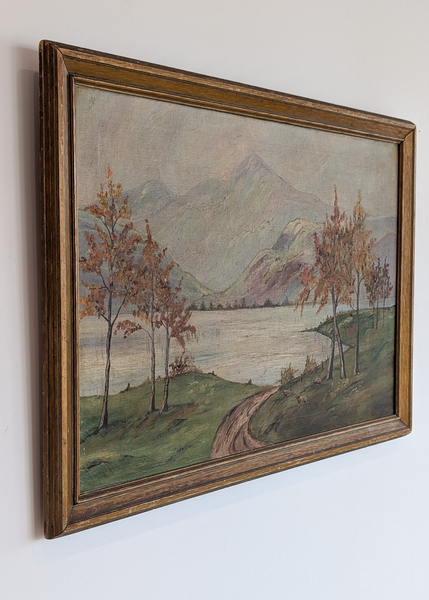 Large Framed Vintage Original Impressionist Landscape with Sheep Painting