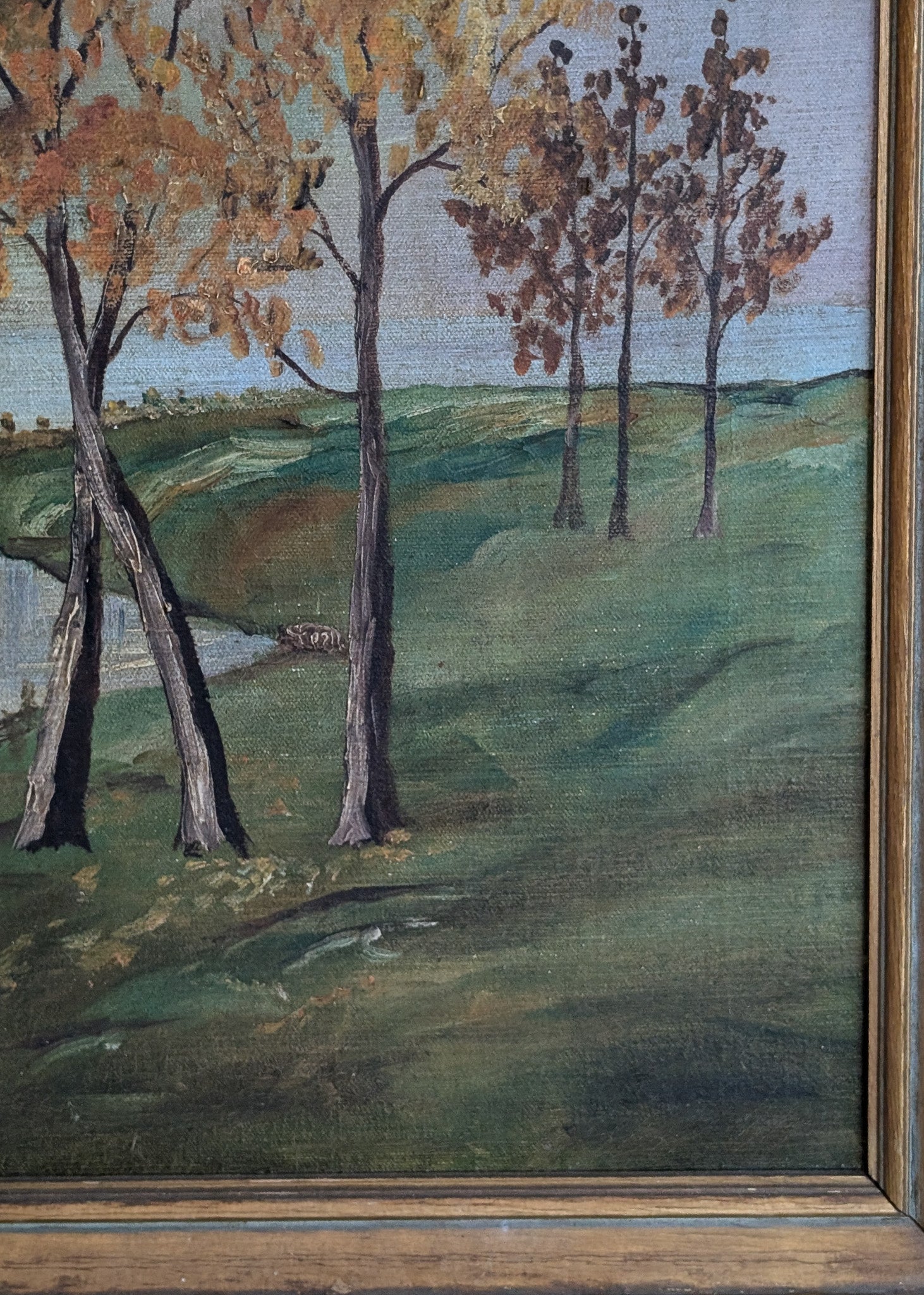Large Framed Vintage Original Impressionist Landscape with Sheep Painting