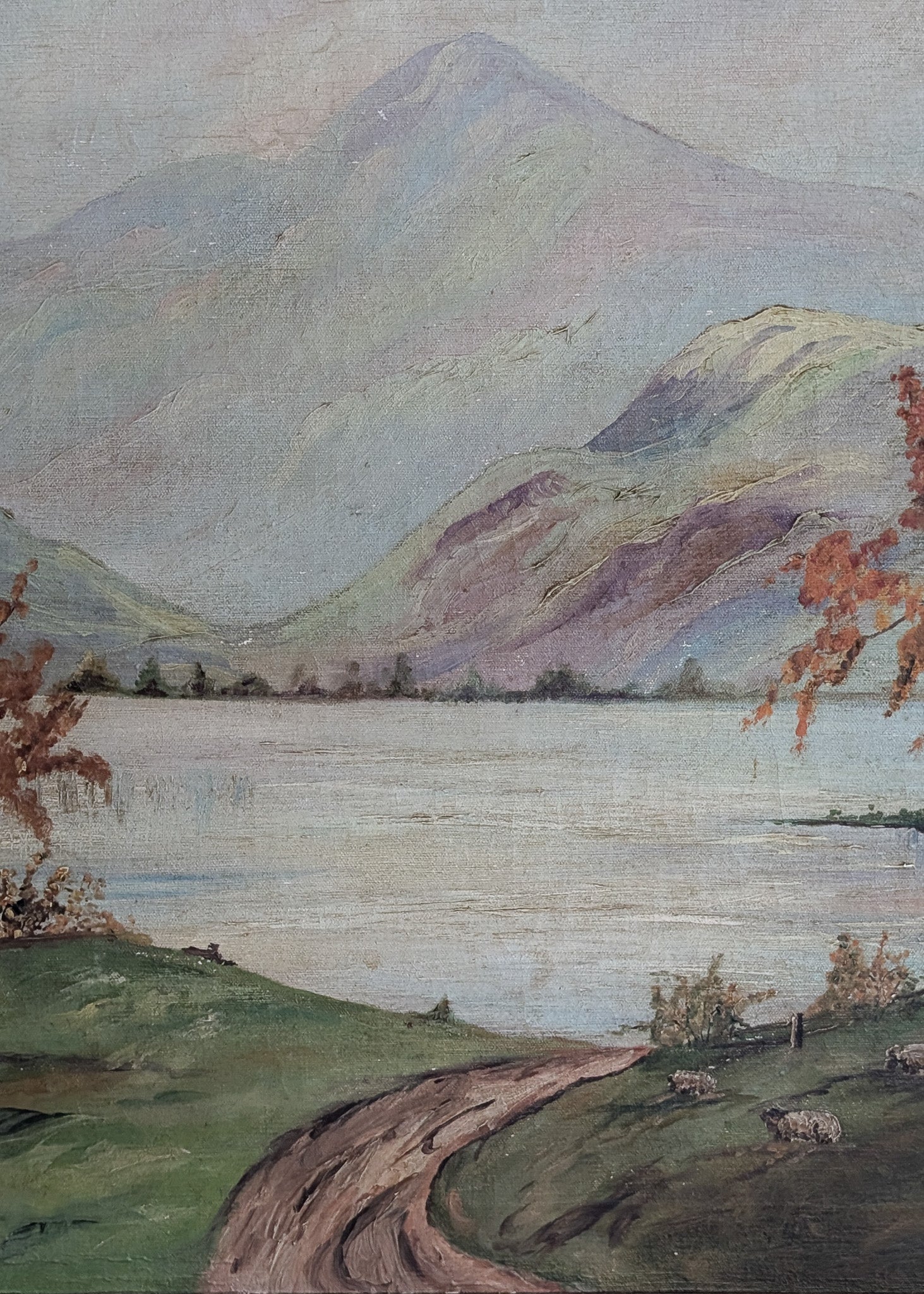 Large Framed Vintage Original Impressionist Landscape with Sheep Painting