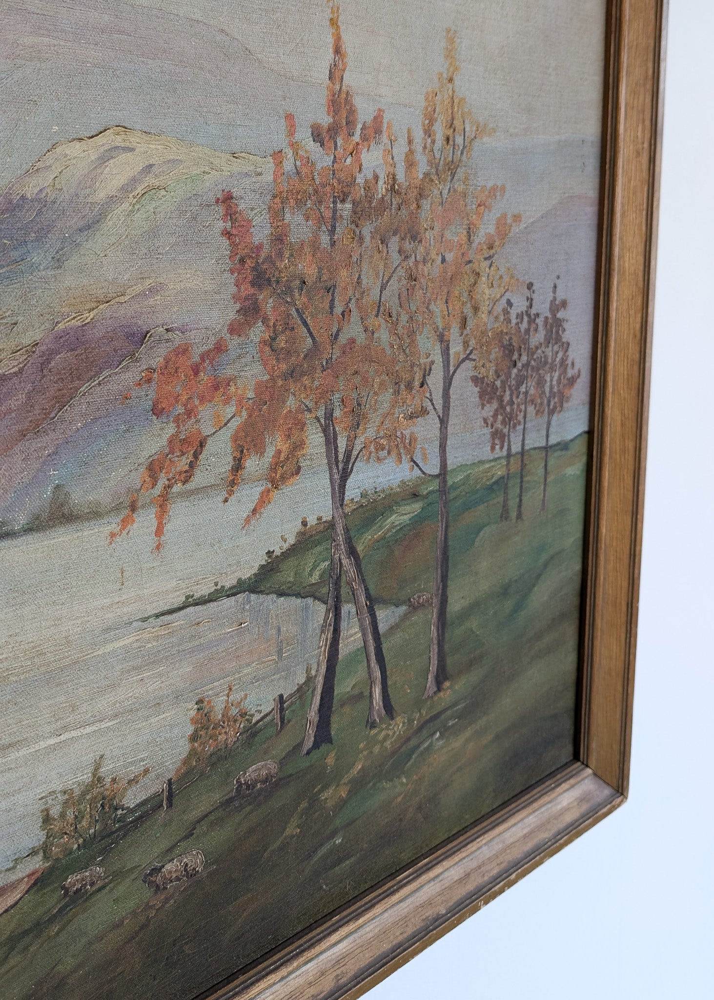 Large Framed Vintage Original Impressionist Landscape with Sheep Painting