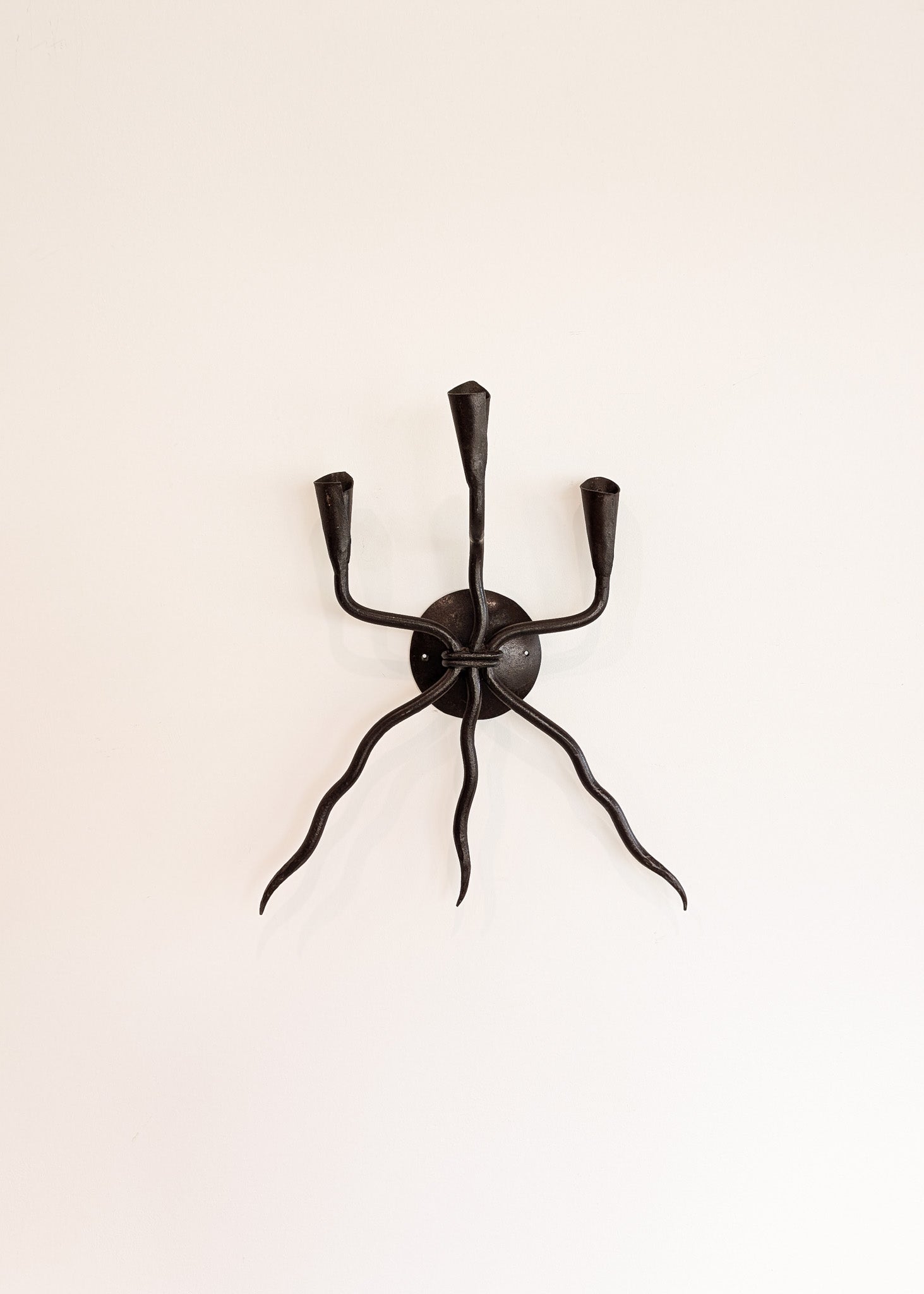 Vintage Wrought Iron Brutalist Gothic Candelabra Wall Sconce