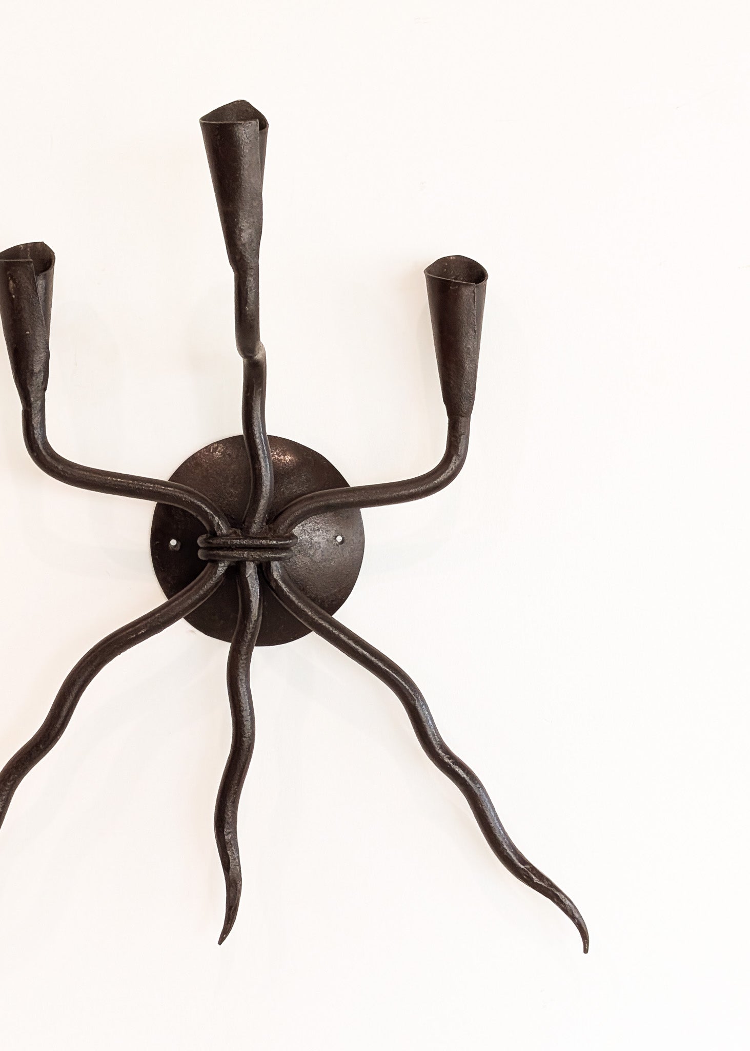 Vintage Wrought Iron Brutalist Gothic Candelabra Wall Sconce