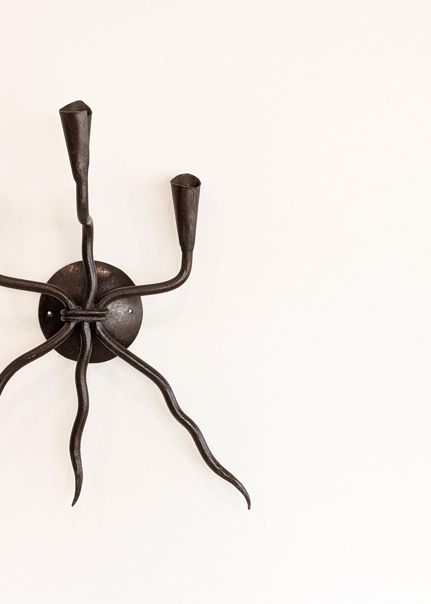 Vintage Wrought Iron Brutalist Gothic Candelabra Wall Sconce