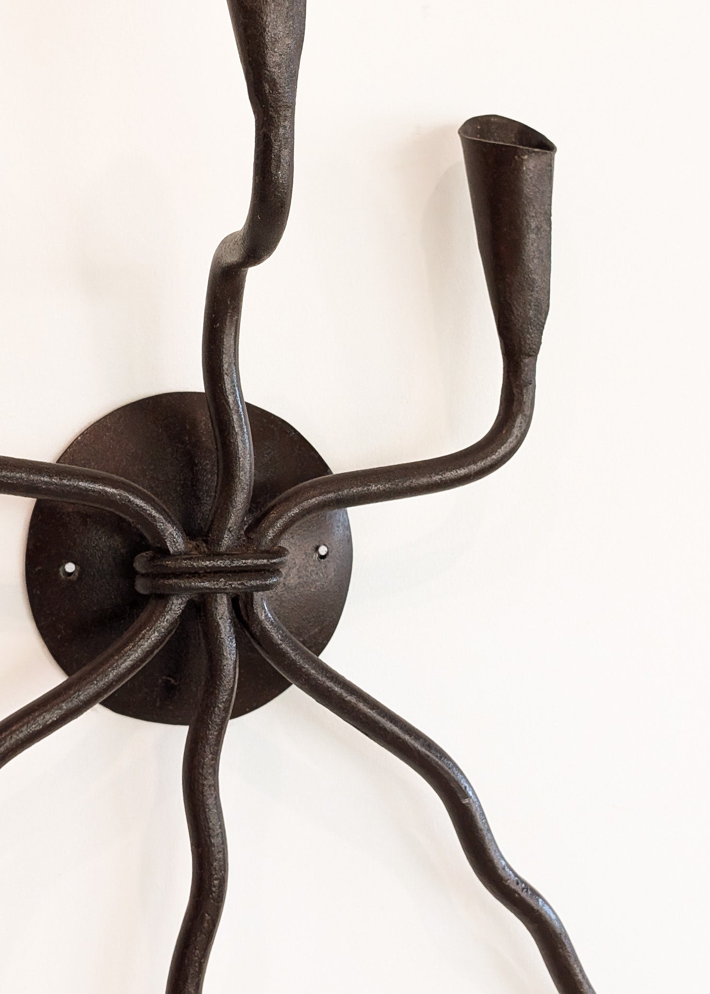 Vintage Wrought Iron Brutalist Gothic Candelabra Wall Sconce