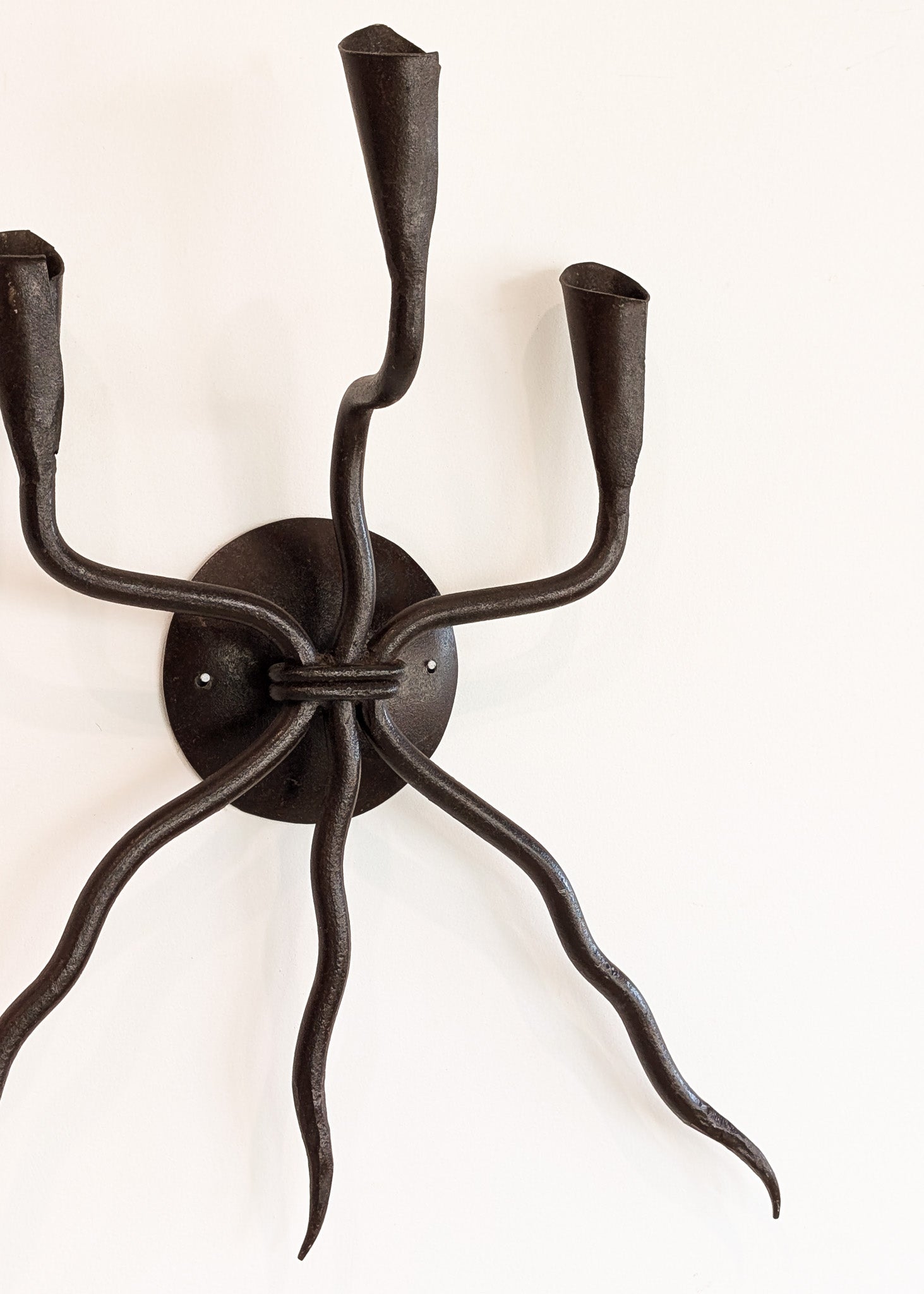 Vintage Wrought Iron Brutalist Gothic Candelabra Wall Sconce