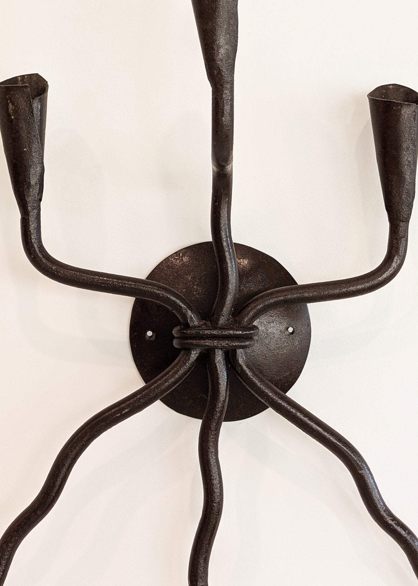Vintage Wrought Iron Brutalist Gothic Candelabra Wall Sconce