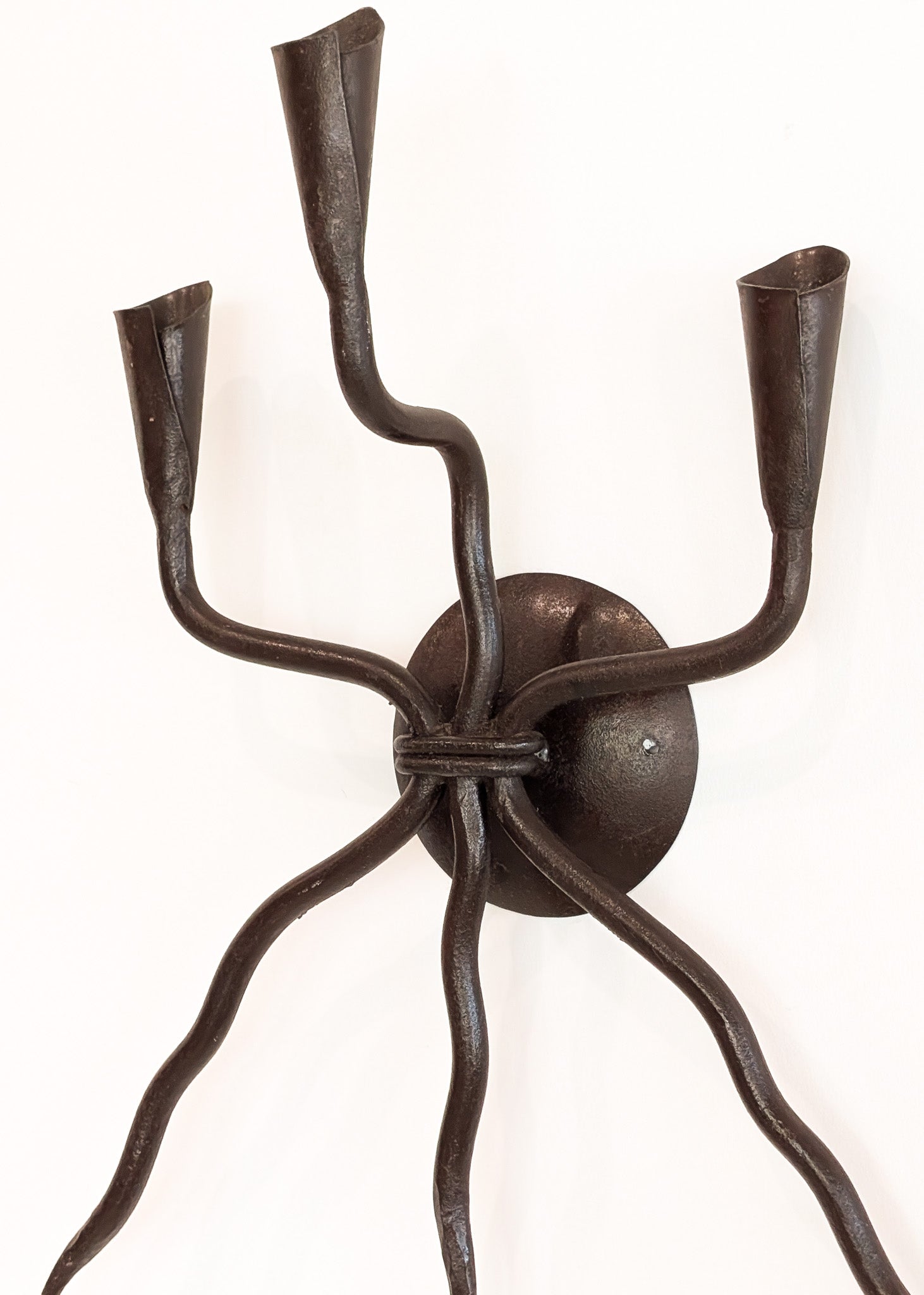 Vintage Wrought Iron Brutalist Gothic Candelabra Wall Sconce