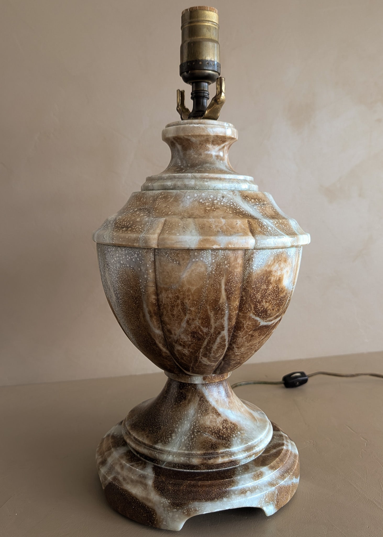 Unique Large Vintage Blue and Brown Alabaster Table Lamp