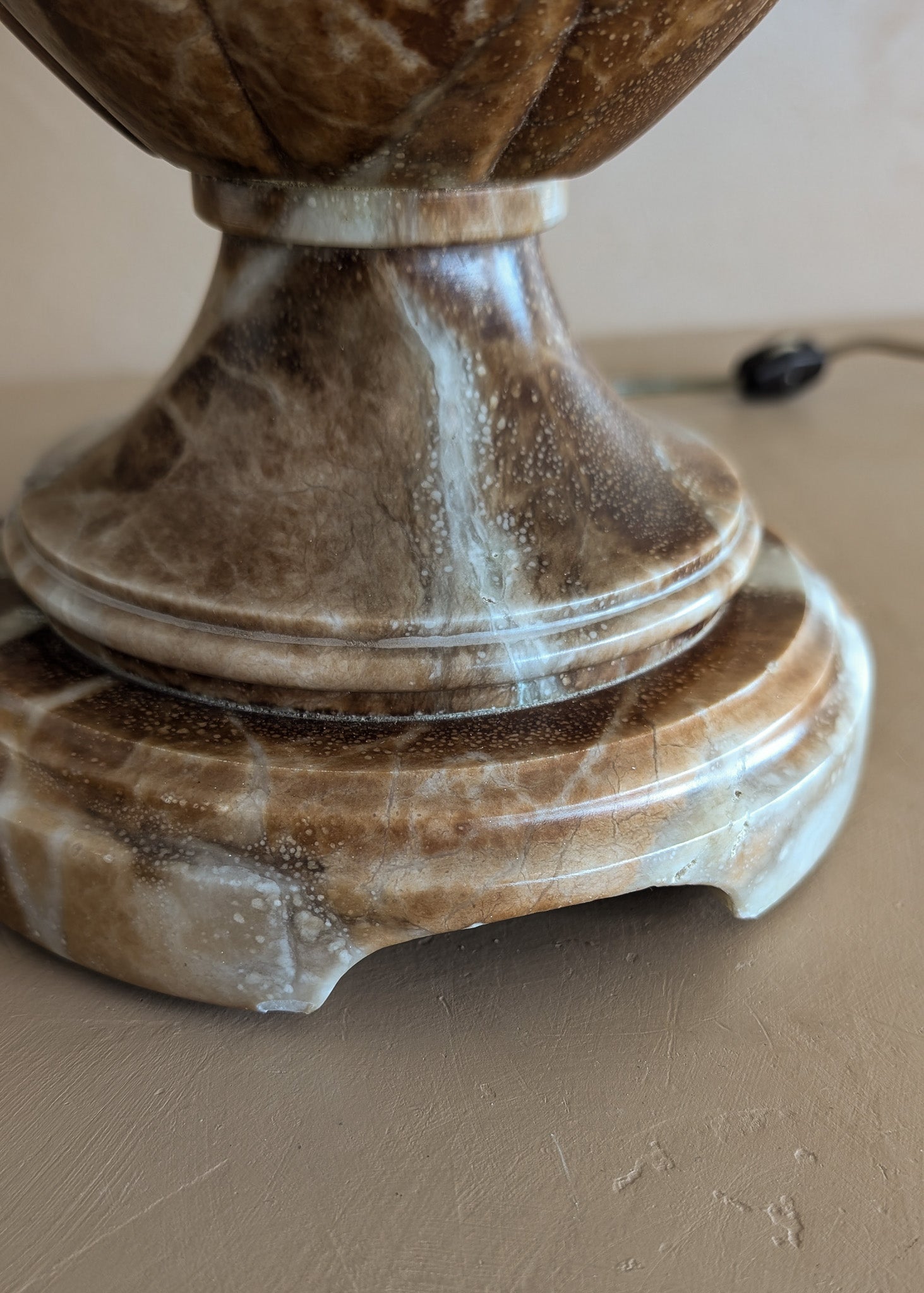 Unique Large Vintage Blue and Brown Alabaster Table Lamp