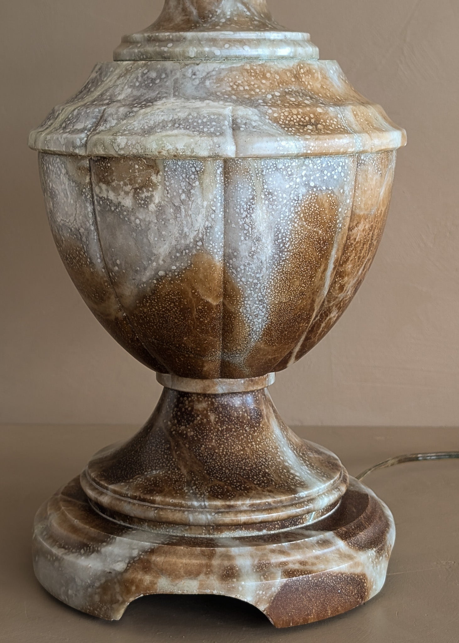 Unique Large Vintage Blue and Brown Alabaster Table Lamp