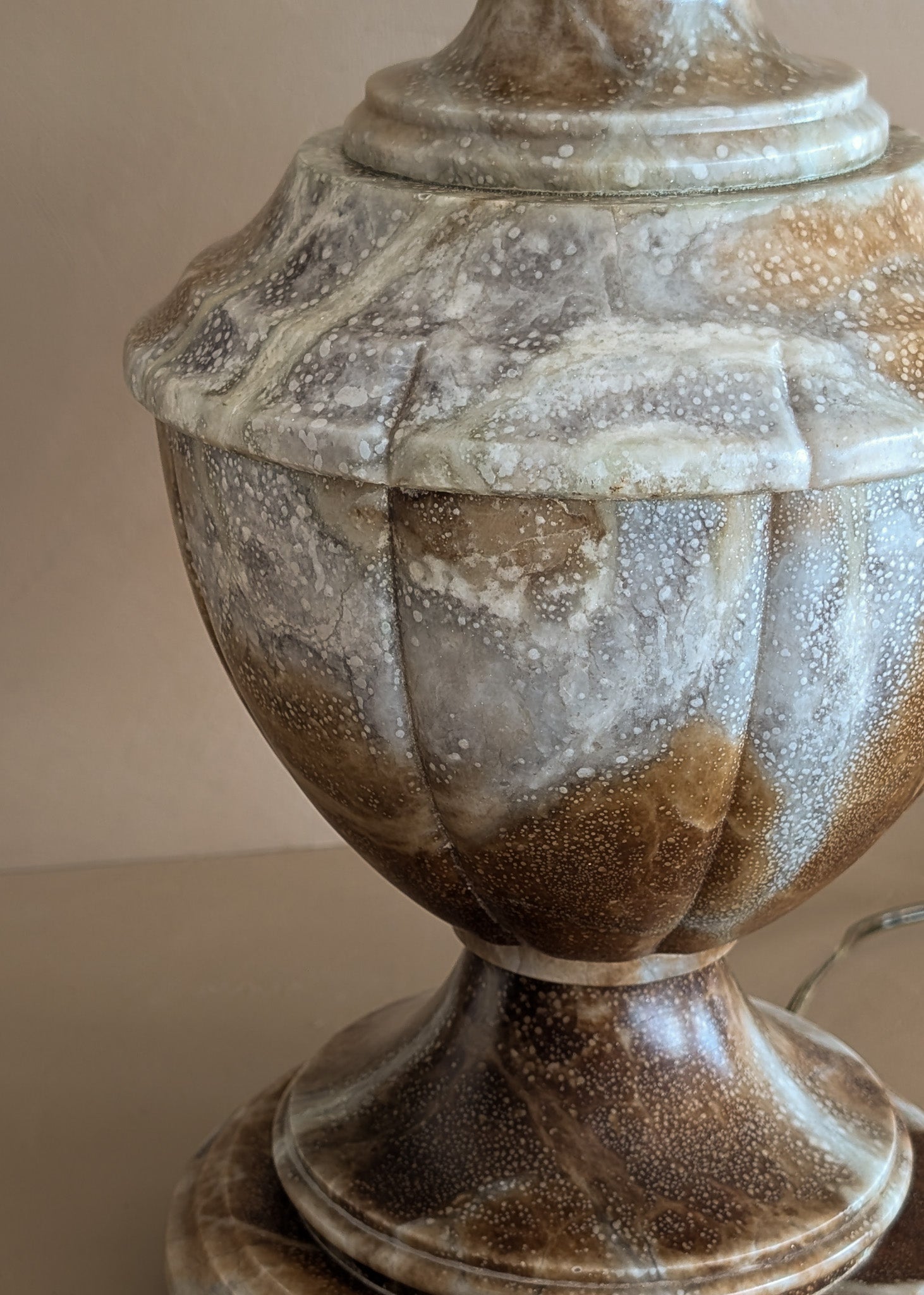 Unique Large Vintage Blue and Brown Alabaster Table Lamp