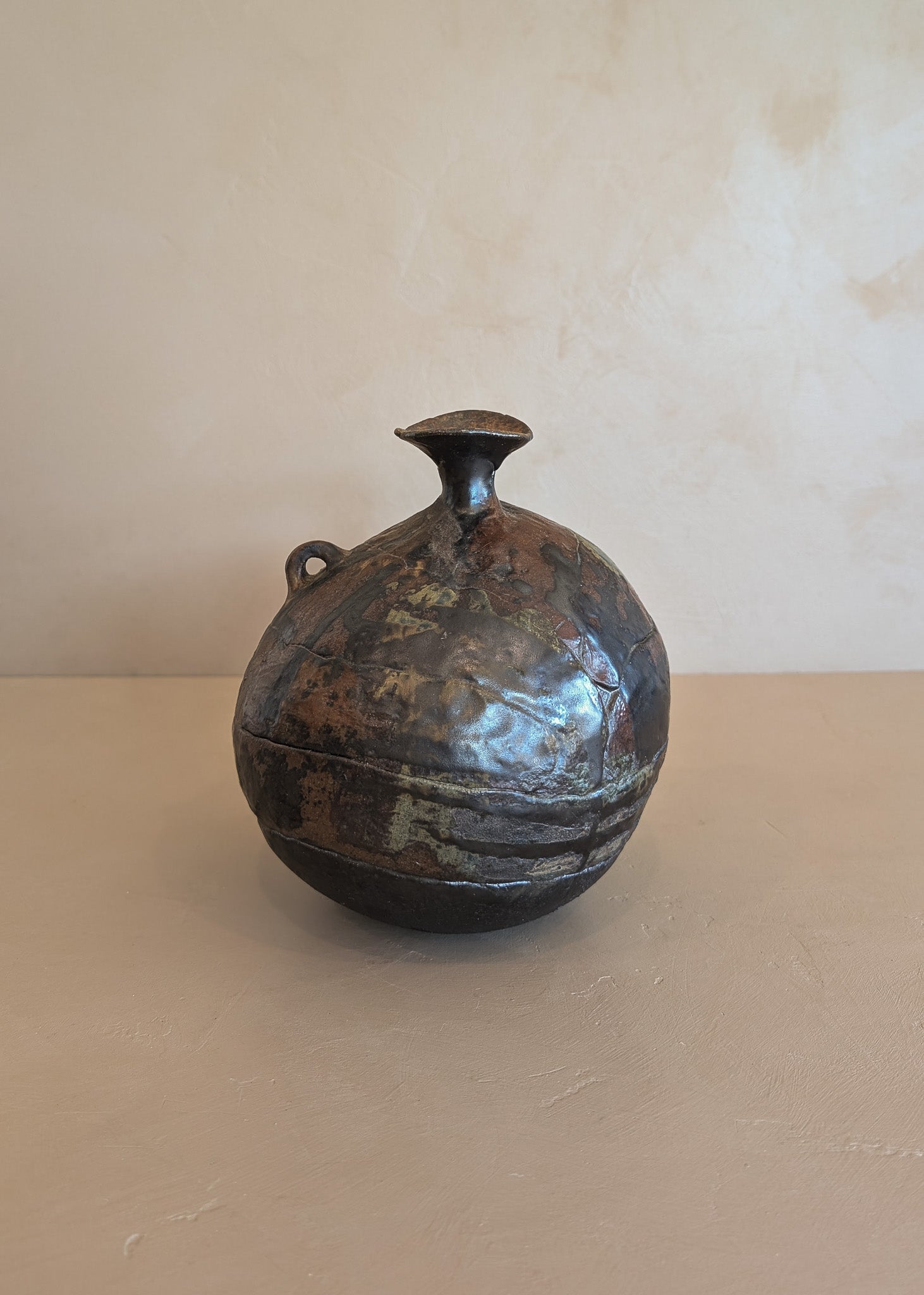 Unsigned Organic Form Studio Pottery Handled Vase