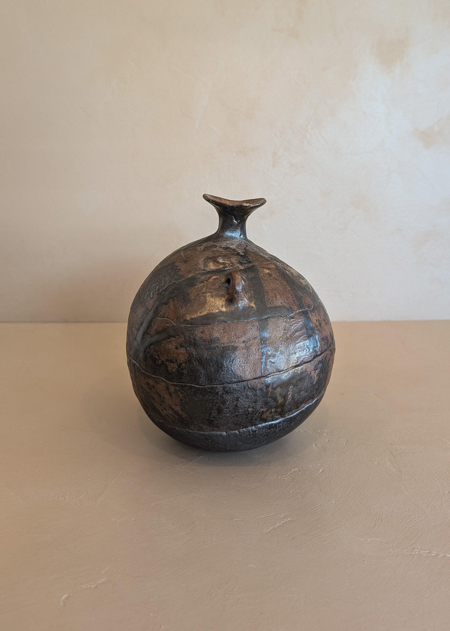 Unsigned Organic Form Studio Pottery Handled Vase