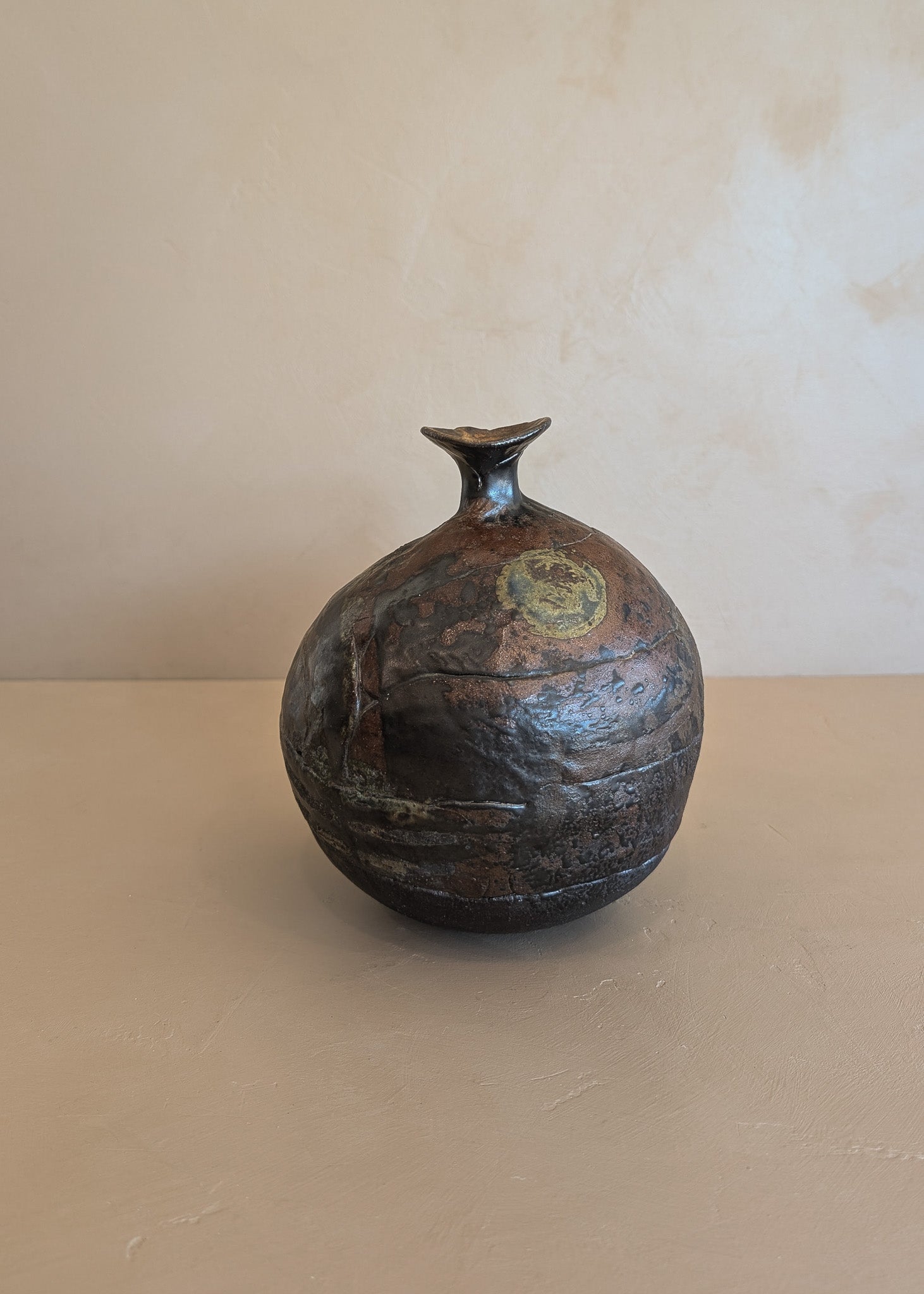 Unsigned Organic Form Studio Pottery Handled Vase