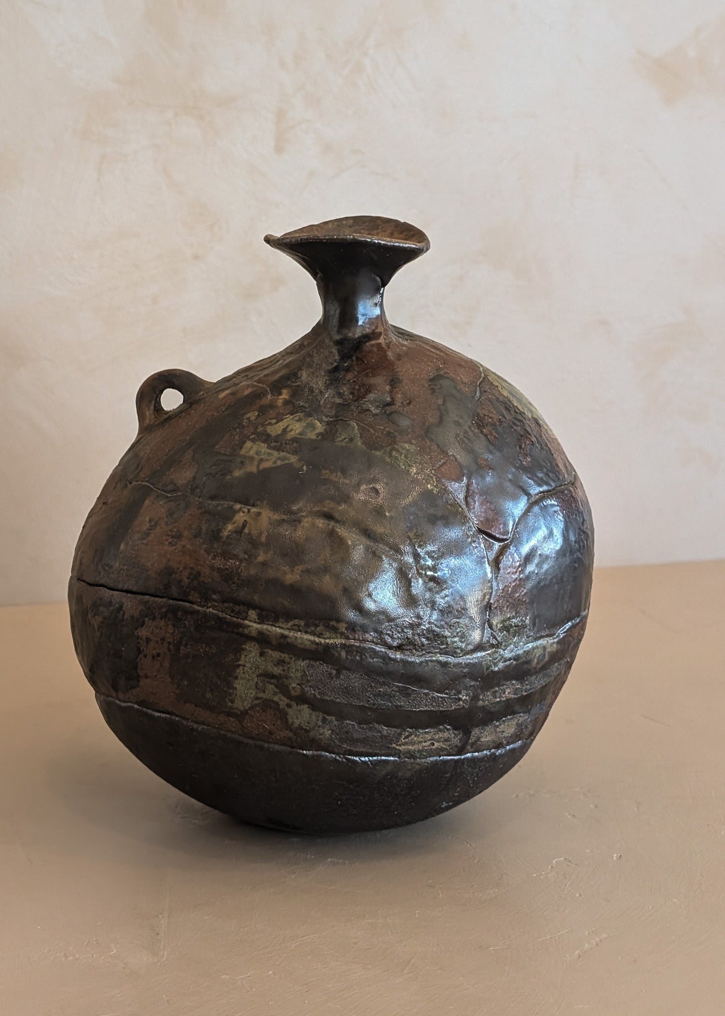 Unsigned Organic Form Studio Pottery Handled Vase