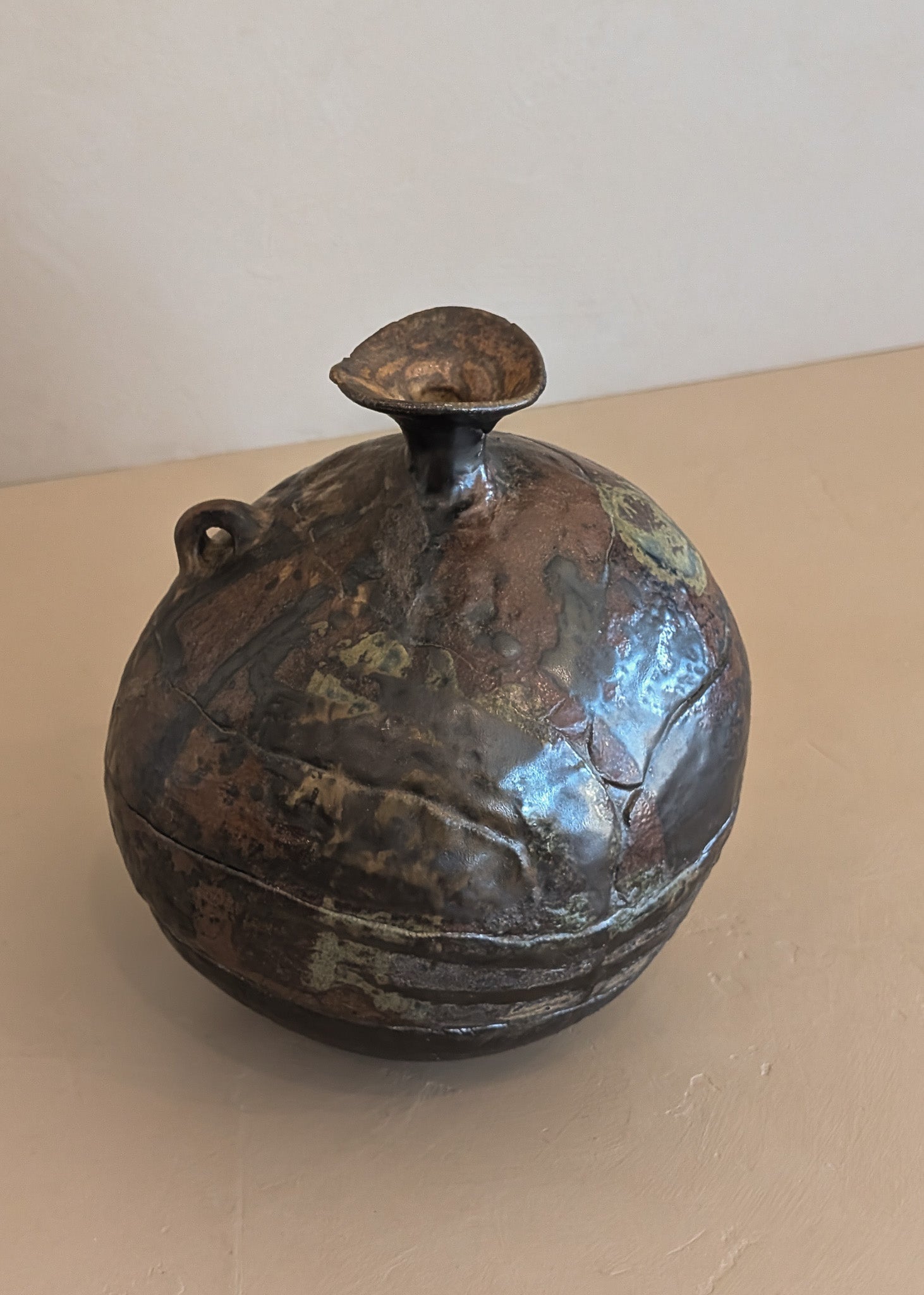 Unsigned Organic Form Studio Pottery Handled Vase