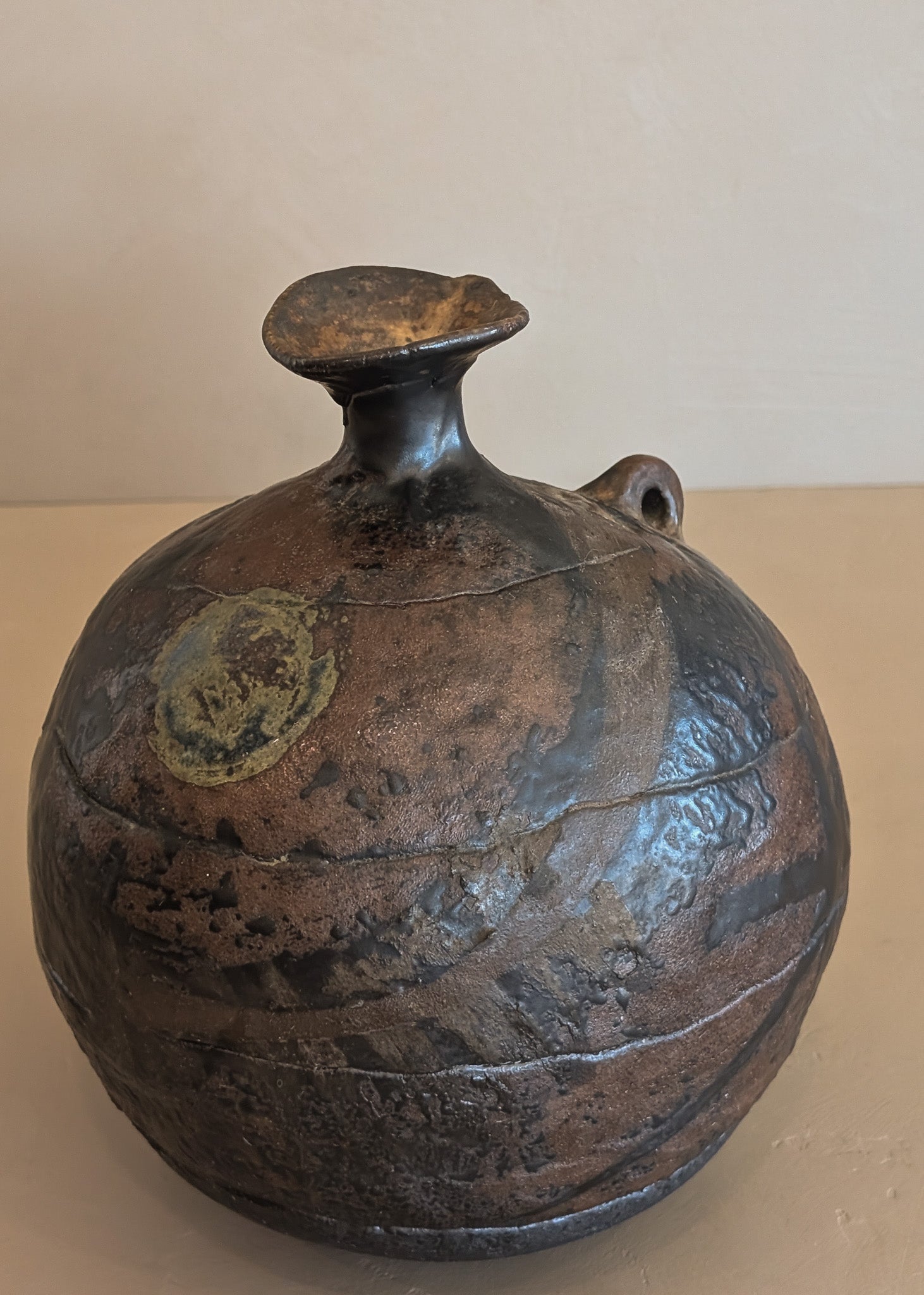 Unsigned Organic Form Studio Pottery Handled Vase