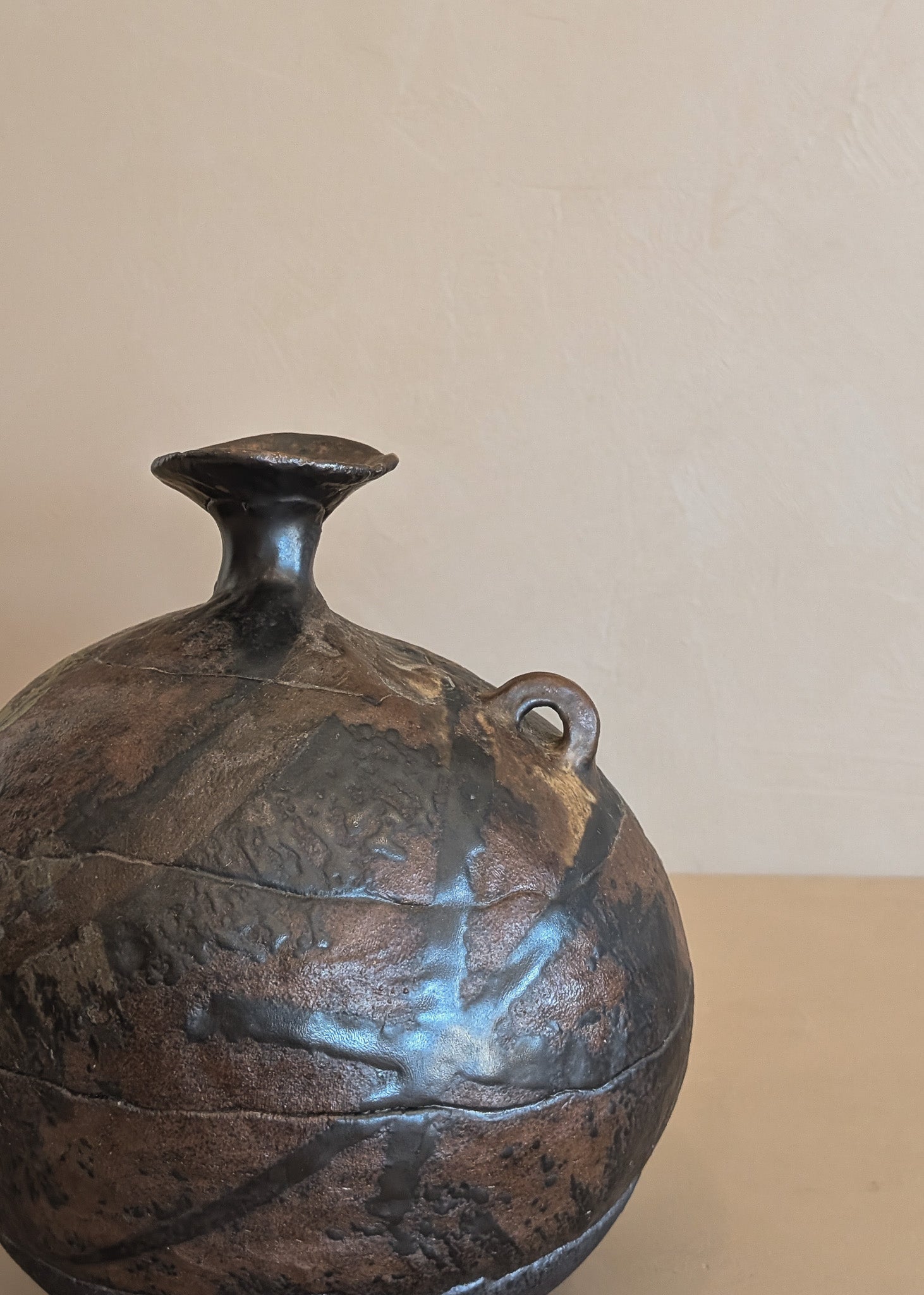 Unsigned Organic Form Studio Pottery Handled Vase