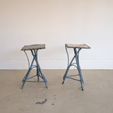 Pair of Vintage Blue Primitive Folk Art Adirondack Twig Side Tables