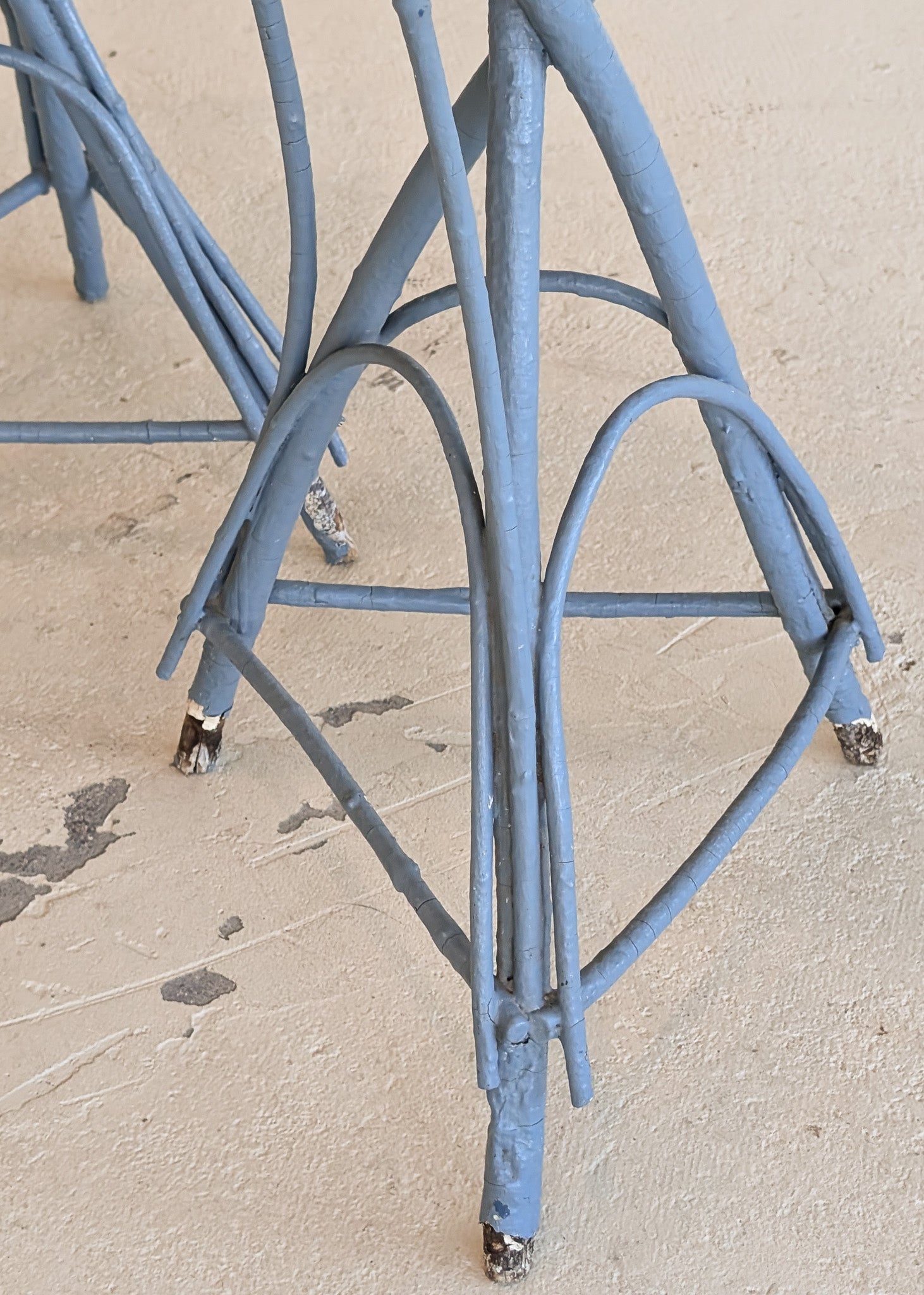 Pair of Vintage Blue Primitive Folk Art Adirondack Twig Side Tables