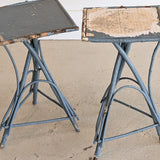 Pair of Vintage Blue Primitive Folk Art Adirondack Twig Side Tables