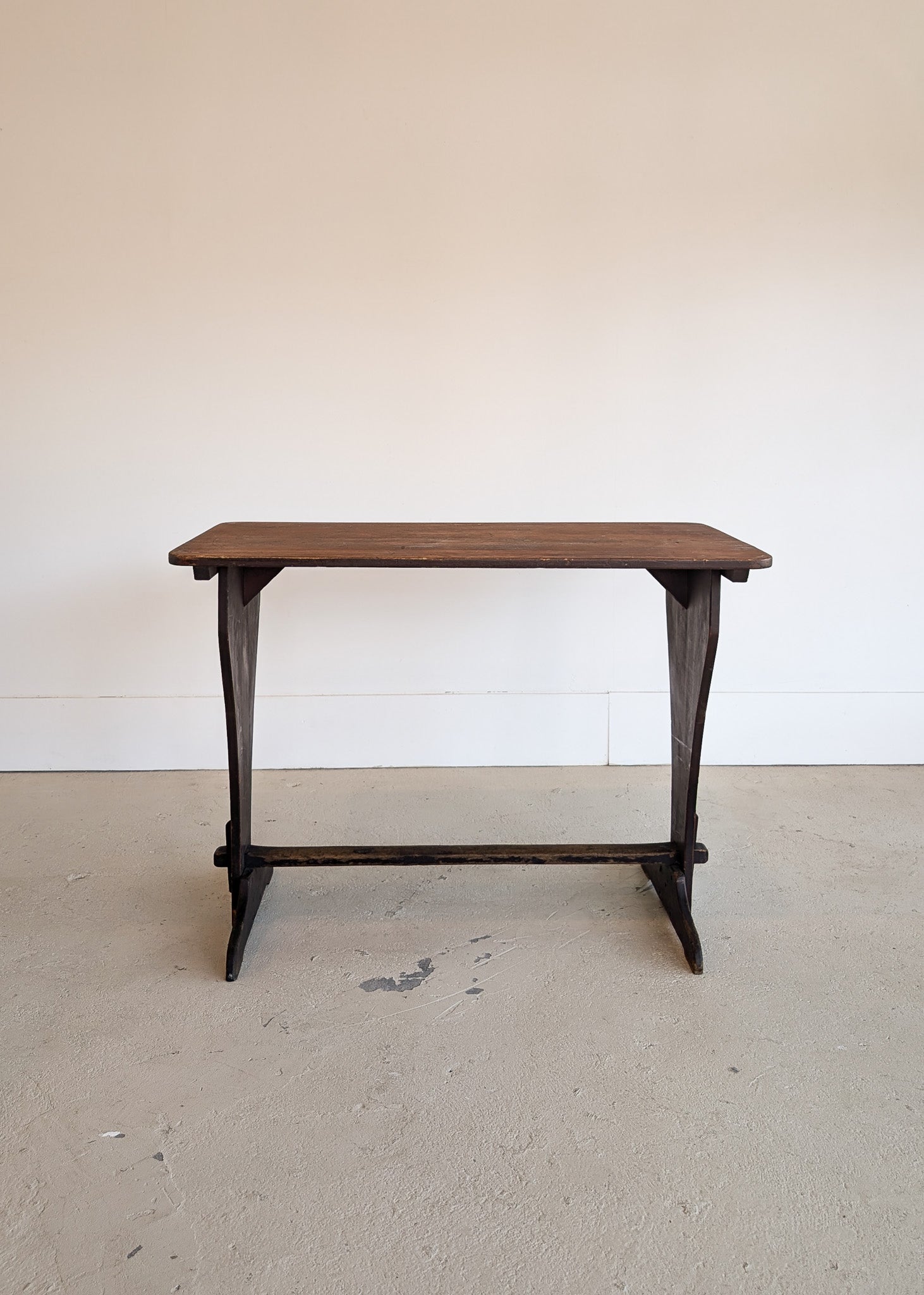 Late 1800s Primitive Pennsylvania Dutch Wooden Trestle Table with Original Red Wash Paint and Mortise and Tenon Construction
