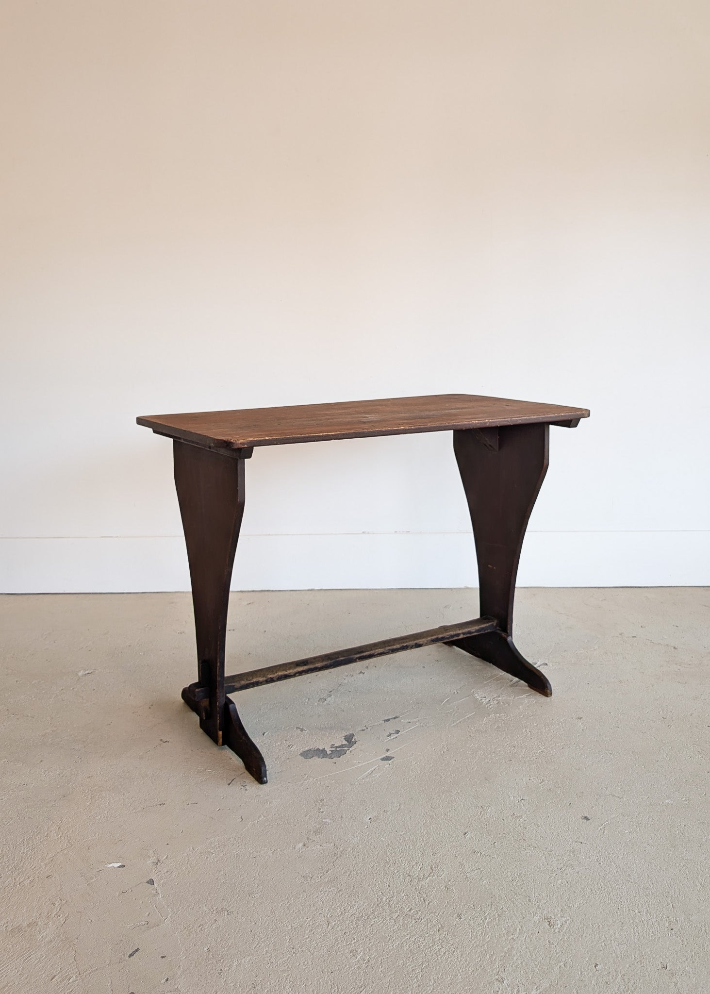 Late 1800s Primitive Pennsylvania Dutch Wooden Trestle Table with Original Red Wash Paint and Mortise and Tenon Construction