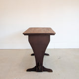Late 1800s Primitive Pennsylvania Dutch Wooden Trestle Table with Original Red Wash Paint and Mortise and Tenon Construction