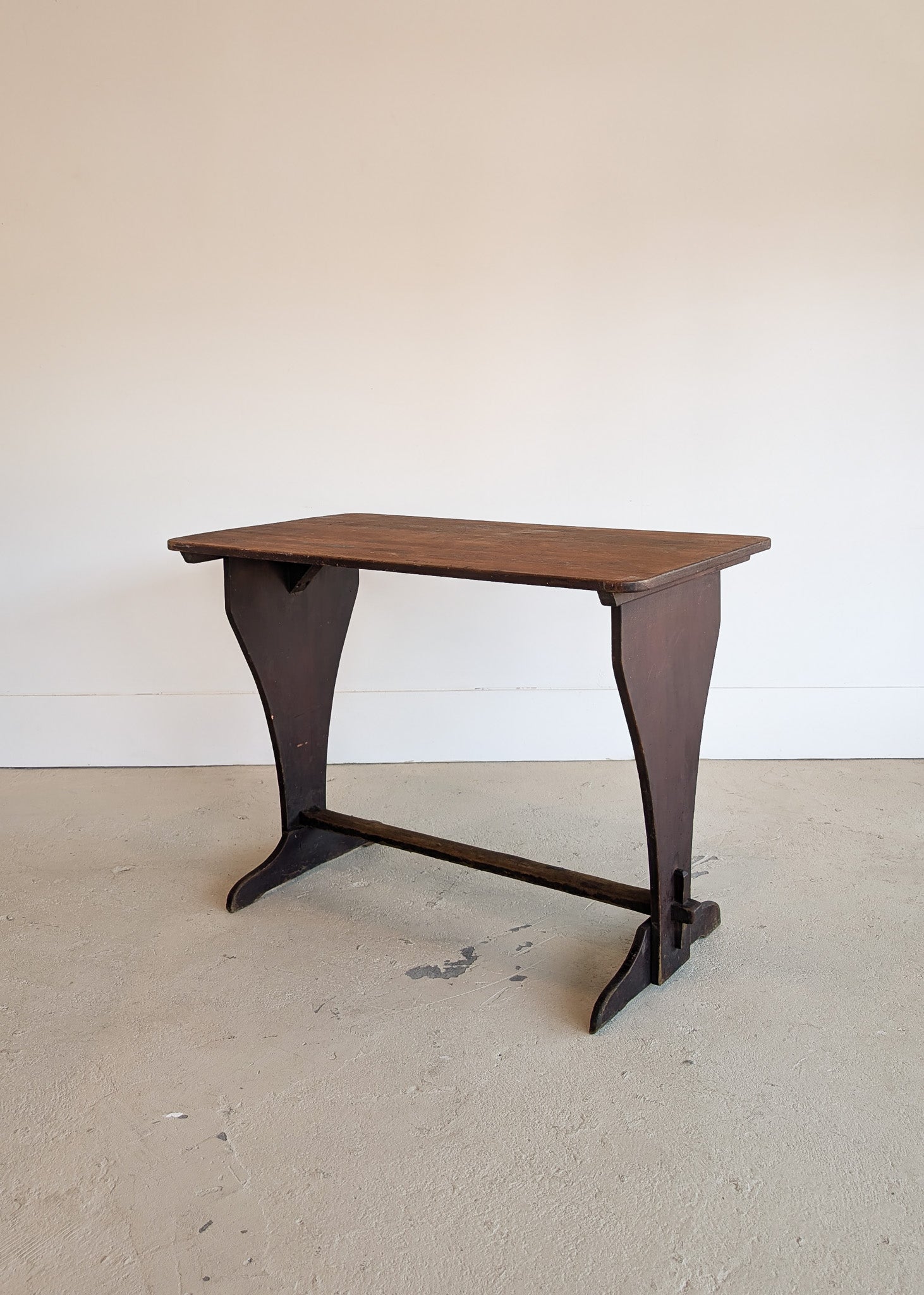 Late 1800s Primitive Pennsylvania Dutch Wooden Trestle Table with Original Red Wash Paint and Mortise and Tenon Construction