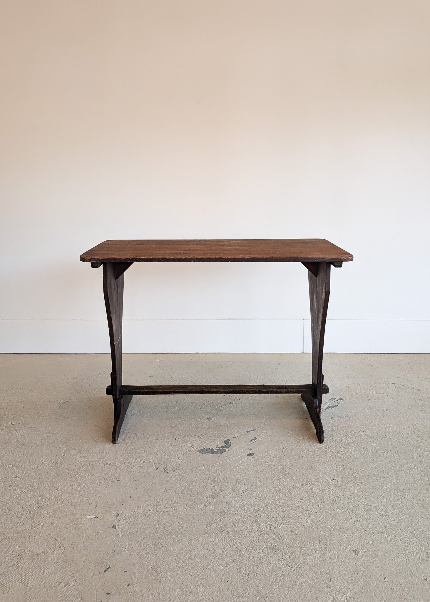 Late 1800s Primitive Pennsylvania Dutch Wooden Trestle Table with Original Red Wash Paint and Mortise and Tenon Construction