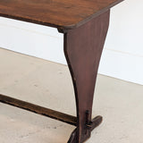Late 1800s Primitive Pennsylvania Dutch Wooden Trestle Table with Original Red Wash Paint and Mortise and Tenon Construction