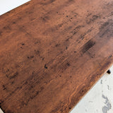 Late 1800s Primitive Pennsylvania Dutch Wooden Trestle Table with Original Red Wash Paint and Mortise and Tenon Construction
